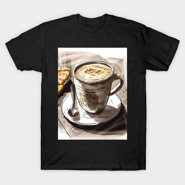 Morning Pick-Me-Up: Original Watercolor Painting of a Cup of Hot Coffee T-Shirt by Rolling Reality